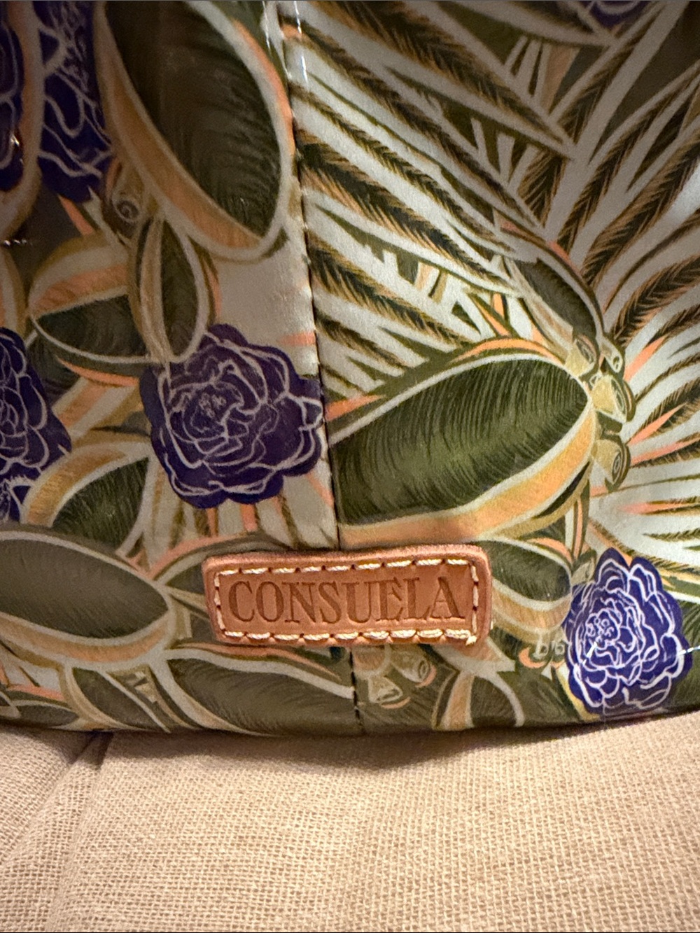 Consuela Green Floral Canvas Tote with Tan Leather and Multicolor Strap - Picture 2 of 4